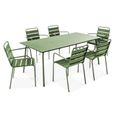 Salon de jardin en acier - Table et 6 fauteuils - Palavas - Vert Cactus-0