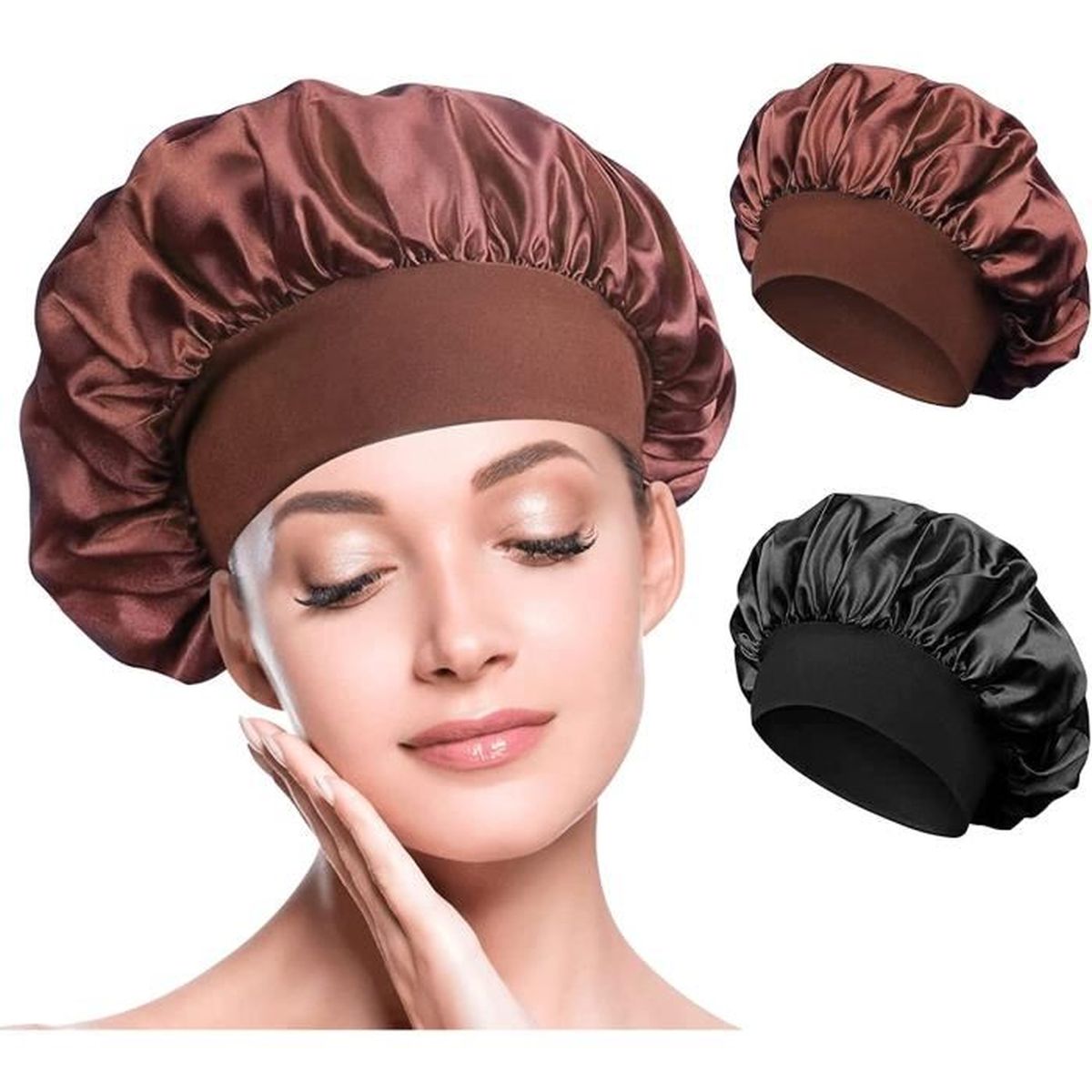Meilleur Bonnet De Nuit En Soie 3 Pcs Bonnet Satin Cheveux Nuit.Bonnet Soie Cheveux Nuit, Bonnet de Nuit en  Satin pour Femmes et Filles Protection des （Noir，Café）. - Cdiscount Au  quotidien