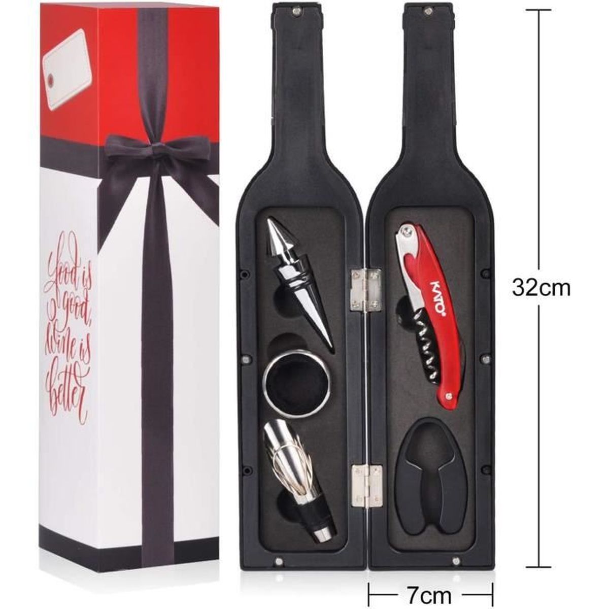 Coffret cadeau amateur vin Fausse bouteille deco + 5 accessoires oenologie pour offrir bar