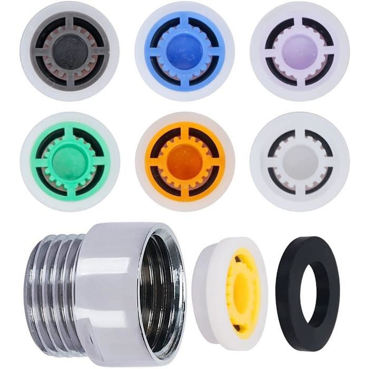 7pcs Douche limiteur de réducteur de débit réglé Consommation Eau Connecteur Métallique et Joint