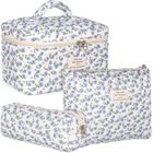 IHABOR Lot de 3 Trousse de Toilette Femme Voyage,Motif Floral Trousse de Maquillage en Coton,Trousse Maquillage Femme,Pochette de Rangement
