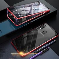 Coque Samsung A20e, Métal Etui,Cadre en métal magnétique et Double face verre trempé bumper pour Galaxy A20e - Rouge