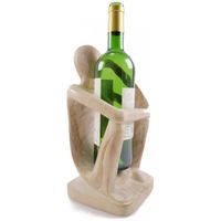 Porte bouteille - Présentoir à bouteille de vin "Penseur" en bois finition patine blanche Blanc Cérusé