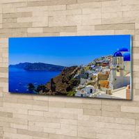 Tulup 125x50cm Tableau sur verre acrylique- Paysage - Santorin Grèce - Bleu Mixte