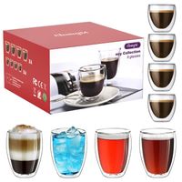 Verre Double Paroi Espressotassen 8 set, 4X80ml +4x250ML. Utilisé pour Cappuccino Espresso Tassen, Tasse a Cafe Vaisselle