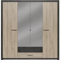 Armoire - Décor Chêne Kronberg - 4 portes et 2 tiroirs - Chambre - L 198 x H 203,1 x 56,6 cm - COLORADO