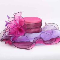 FUNMOON Chapeau Femmes De Plage En Organza Rose CoUVre-Chef De Soleil Large Bord Élégant Fleurs Fête Église Mariage -632081
