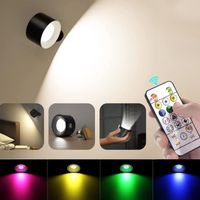 LED Applique Murale Interieur,Lampe Murale Sans Fil,Lampe de Chevet Rechargeable,Rotation à 360°,RGBW Couleur avec Télécommande