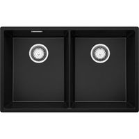 Évier Cusine en Granit Noir, 76x47 cm, Évier 2 Bacs + Kit de Vidage, Évier au meuble 80cm - London 80 Twin Slim