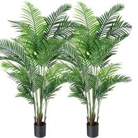 Lot de 2 Plantes Artificielles Deco Areca Palmier 150cm Fausse Plante Interieur Exterieur en Pot Plastique Salon Balcon Verte Déco