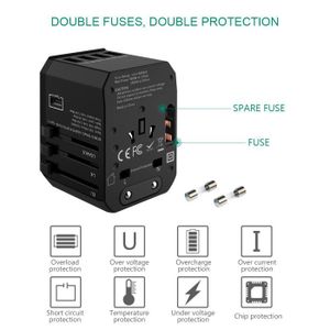 FEIGO LED Adaptateur de Voyage Universel, UE US UK AUS Mini Adaptateur de Chargeur avec 2 Ports USB pour Plus de 150 Pays Vert Adaptateur Prise de Courant International