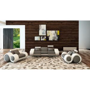 Ensemble Canape Cuir Relax Oslo Gris Et Blanc Design Achat