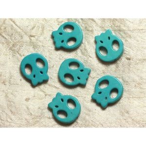 10pc Perles Crânes Têtes de Mort Turquoise Synthèse 14mm Blanc 4558550030245