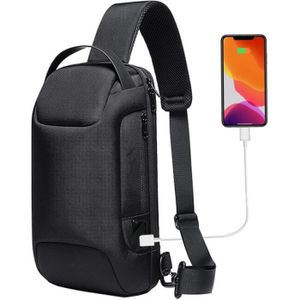 SAC À DOS Sacoche Homme Bandouliere Imperméable Sac de Poitrine Homme Sac a Dos Antivol avec Port de Charge USB - Noir