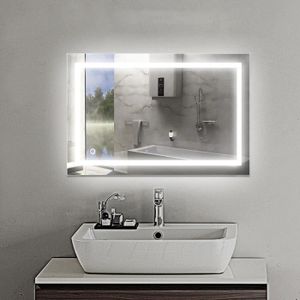 DEL Illuminé Miroir de Salle de Bain TouchHorloge & MétéoDésembuage & Haut-parleur L01 
