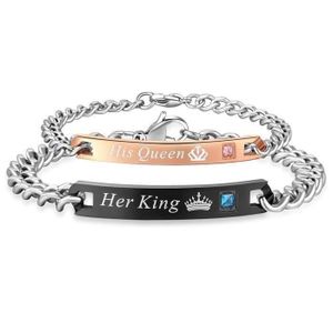 Zysta Bijoux Lot 4 PCS Bracelets Amour en Acier Inoxydable Collier Couple Chaînes Dog Tag Pendentif avec Gravure Her King+His Queen 