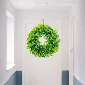 FLEUR ARTIFICIELLE Décoration florale,Couronne de buis artificielle, porte d'entrée, feuilles vertes, décoration murale pour la maison