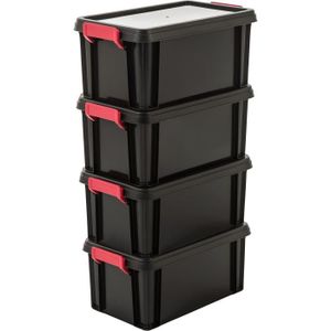 BOITE DE RANGEMENT IRIS OHYAMA Lot de 4 boîtes de rangement empilables avec couvercle - Multi Box - MBX-6 - Noir, rouge et transparent - 6 L