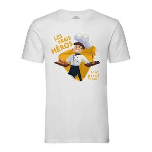 T-SHIRT T-shirt Homme Col Rond Blanc Les Vrais Héros - Cuisinier Métier Cuisine Chef