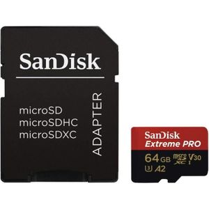 CARTE MÉMOIRE Carte mémoire microSDXC SanDisk Extreme Pro 64 Go - Vitesse de lecture 170 Mo/s - Vitesse d'écriture 90 Mo/s