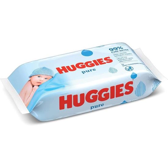 Huggies Lingettes Bébé Sensitive - 99% Eau Pure, Sans Parfum - 3x56 Lingettes | Soin Doux Visage & Fesses