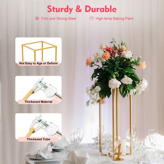 Lot De 2 Supports De Fleurs De Mariage Dorés En Métal - Colonne Géométrique - 80 Cm De Haut - Décoration Florale Pour Décoration De Fête De Mariage