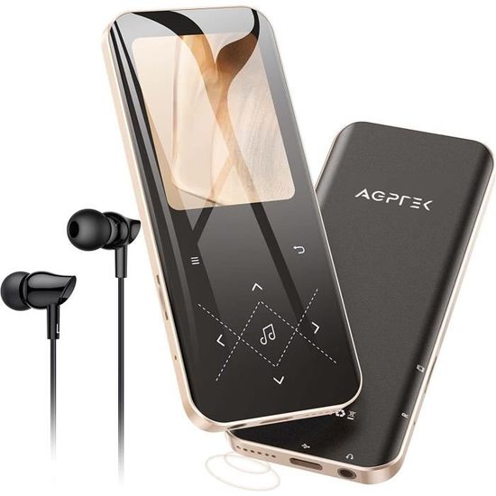 AGPTEK 64Go MP3 Bluetooth 5.3 avec Haut-Parleur, 2.4" Grand Écran Lecteur Musical en Métal Son sans Perte avec Bouton Tactile