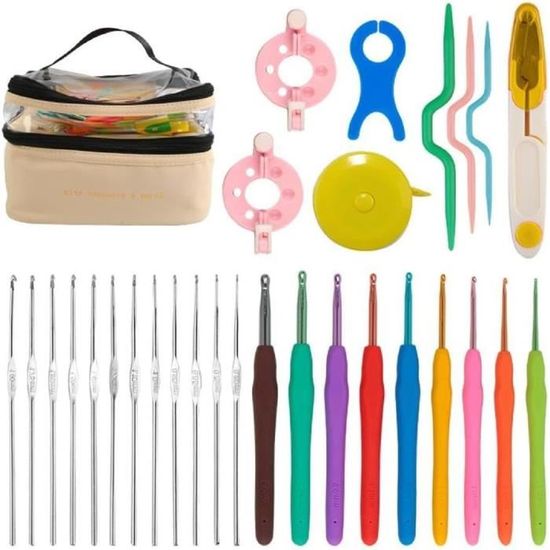 Kit De Tricot/crochet : 12 Grands Crochets + étui + 9 Aiguilles émoussées + Mesure