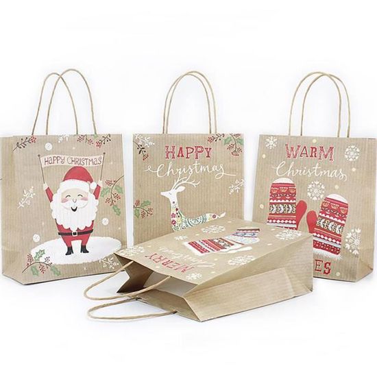 SAC PAPIER KRAFT PERSONNAGE DE NOËL 3D