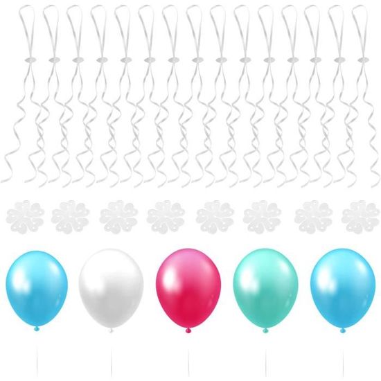 Lot de 100 Ballons Ruban Ballon Attache pour Arche, Ficelle Ballon avec  Fermeture Libération Rapide pour Hélium et Air Remplissage(Blanc, Rose)
