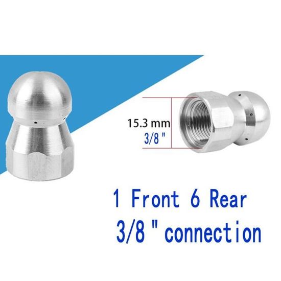 Buse De Nettoyage Haute Pression Pour égouts - Acier Inoxydable, Filetage 1/2", 3 Jets Avant, 6 Jets Arrière - 6