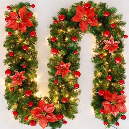2.7M Guirlande Lumineuse Sapin Noël Avec LED Fleurs rouges décoration de Noël