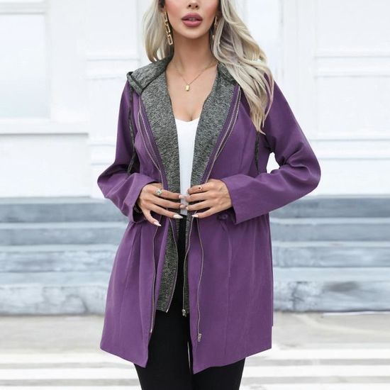 Veste Polaire Femme à Capuche Zippée - Coupe-vent, Chaude, Poche Kangourou, Taille élastique, Plusieurs Coloris Unis