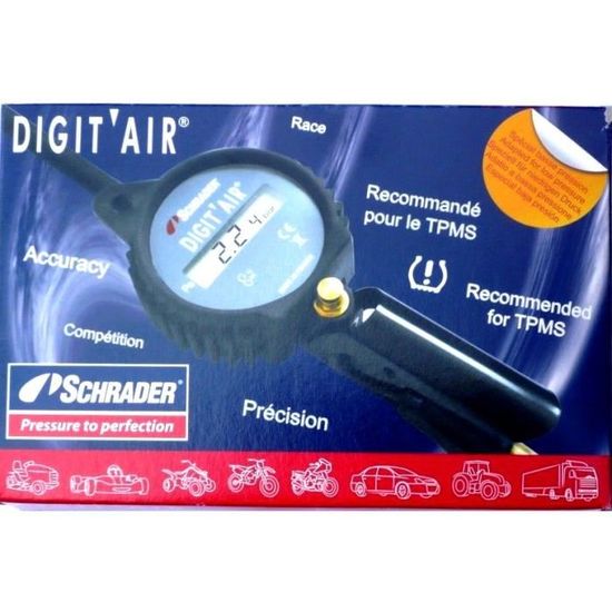 Pistolet De Gonflage Digital Schrader 0.1 à 11 Bars - Manomètre Précis Fabriqué En France Pour TPMS Et Compétition