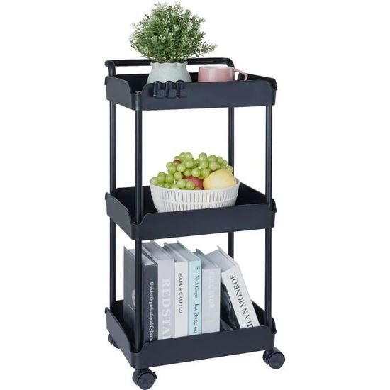 Chariot De Rangement VEVOR 3 Niveaux - 370x355x761mm - Roues Verrouillables - Capacité 45kg - Pour Buanderie, Cuisine - Blanc