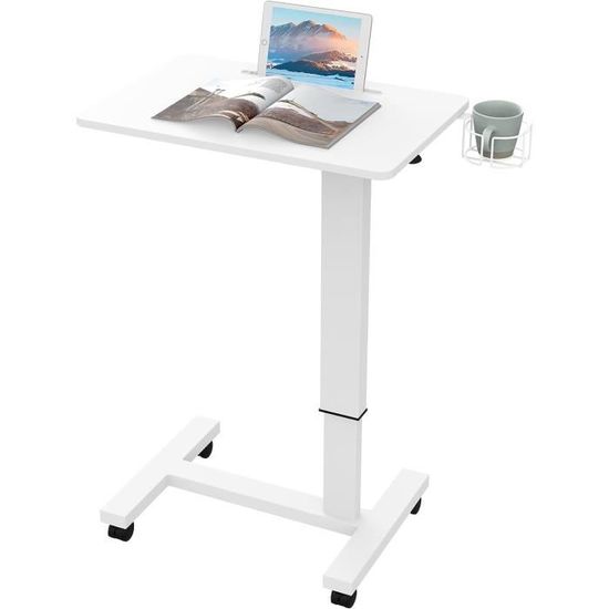 Table Mobile Pour Ordinateur Portable Avec Roulettes - Bureau Roulant Hauteur Réglable 58-90 Cm, Plateau 60x34,5 Cm - Noir