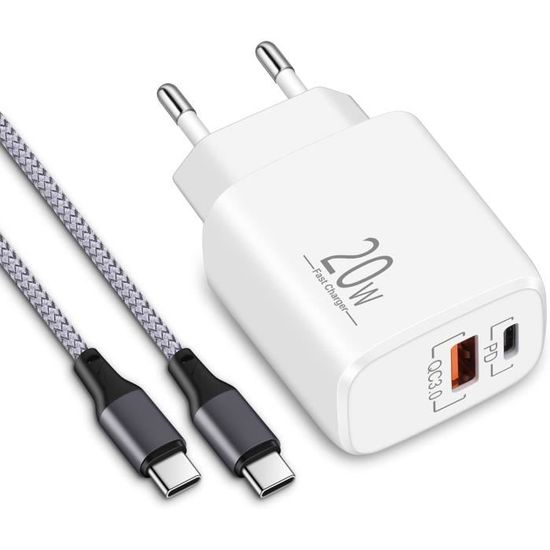 Embout Chargeur USB C Rapide 20W à 2 Ports et 2X Câbles Type C de 2m,  Adaptateur Prise Secteur avec PD-QC, Compatible avec l'i[871] - Cdiscount  Téléphonie