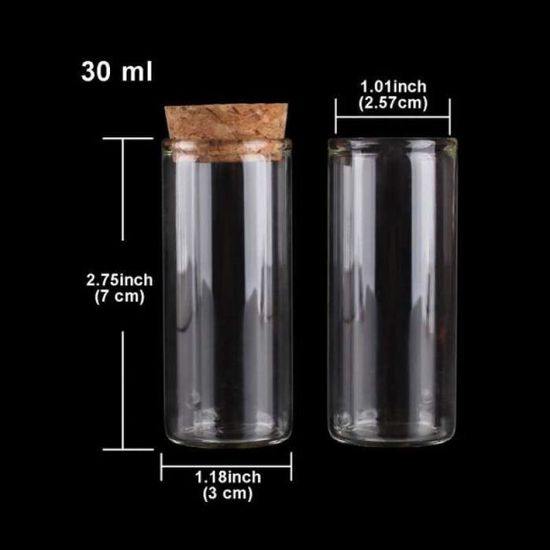 Tubes à essai en verre avec bouchon en liège, bocaux à épices terrarium, fioles HI pour artisanat, accessoire de laboratoire, bricolage, 5 pièces, 30ml, 25x80mm