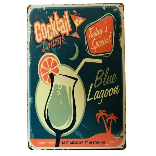 Plaque Métallique Rétro – Bière Et Vin, 20x30 Cm, Fer Blanc, Décoration Murale