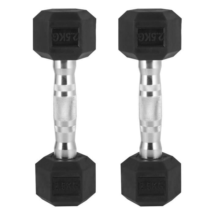 2Pcs 2.5Kg Hexagonal Caoutchouté Haltère Hommes Fitness Formation Bras Muscle Haltère Haltères Exercice Fitness (Noir)