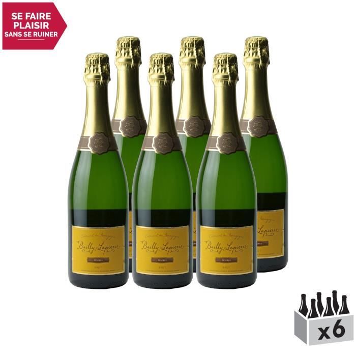Crémant de Bourgogne Brut Réserve Blanc . Lot de 6x75cl . Les Caves Bailly Lapierre . Vin effervescent AOC Blanc de Bourgogne .