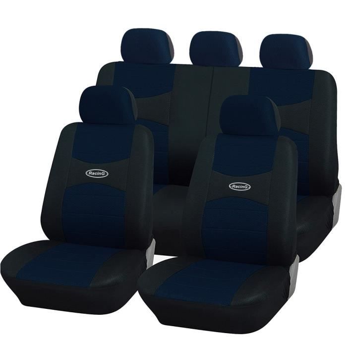 Housses de siège universelle avec housses de volant et ceinture - bleu