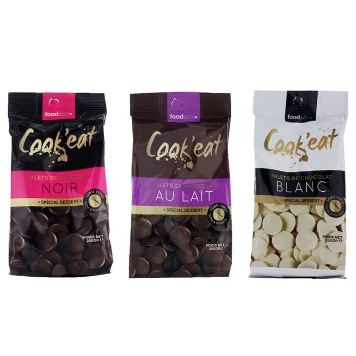 Trio palets chocolats noir, lait et blanc - sachet 200g