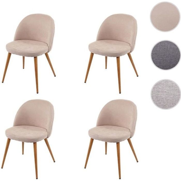 4x chaise de salle à manger HWC-D53, fauteuil, style rétro années 50, en tissu ~ beige