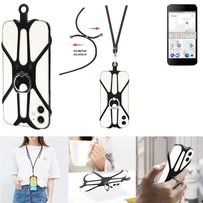 Housse de téléphone pour thomson Friendly TH101 avec dragonne noir chaîne longe rétractable