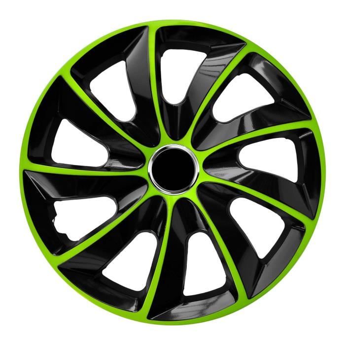 Enjoliveurs de roue - set complet de 4 pièces - NRM STIG EXTRA - noir et vert - 15\