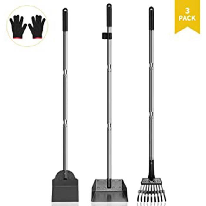 Plateau et Râteau en Métal pour Animal Domestique-Ramasse Crotte Chien, 106,7 cm de Long Manche-Kit de Nettoyage de Jardin 3 Pack