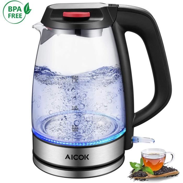 Bouilloire électrique,2200W Bouilloire électrique en verre avec Filtre, Arrêt Automatique et Protection Anti-ébullition,