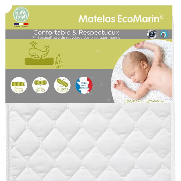 BABYCALIN Matelas de lit 24kg/m3 Seaqual 70x140x10cm