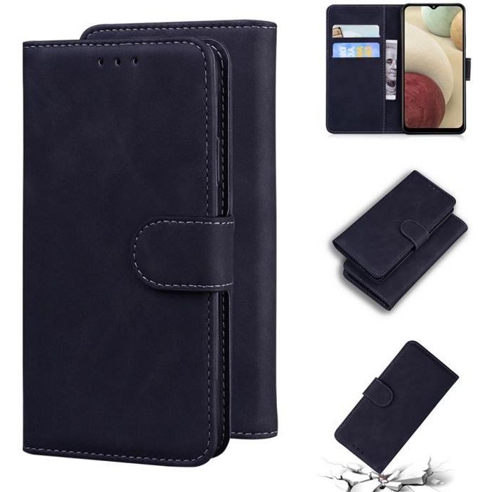 Étui Housse Samsung Galaxy A22 4G Étui portefeuille en cuir PU de haute qualité avec Support Antichoc Protection - Noir